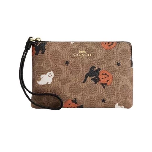 Corner Zip Wristlet In Signature Canvas With Halloween Graphic Wallet Bag Purse - Picture 8 of 11